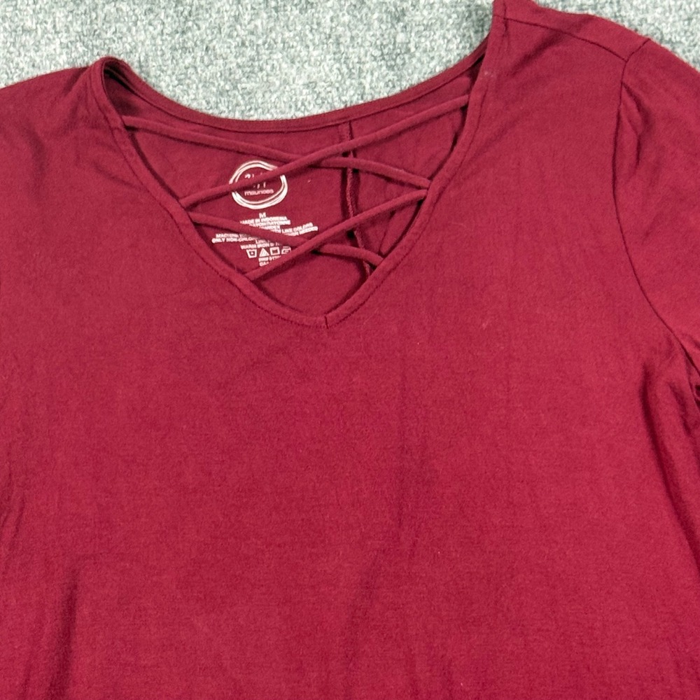 Maurices 24/7 Casual Dress Criss Cross V Neck Long Sleeve Burgundy M Boho Chic